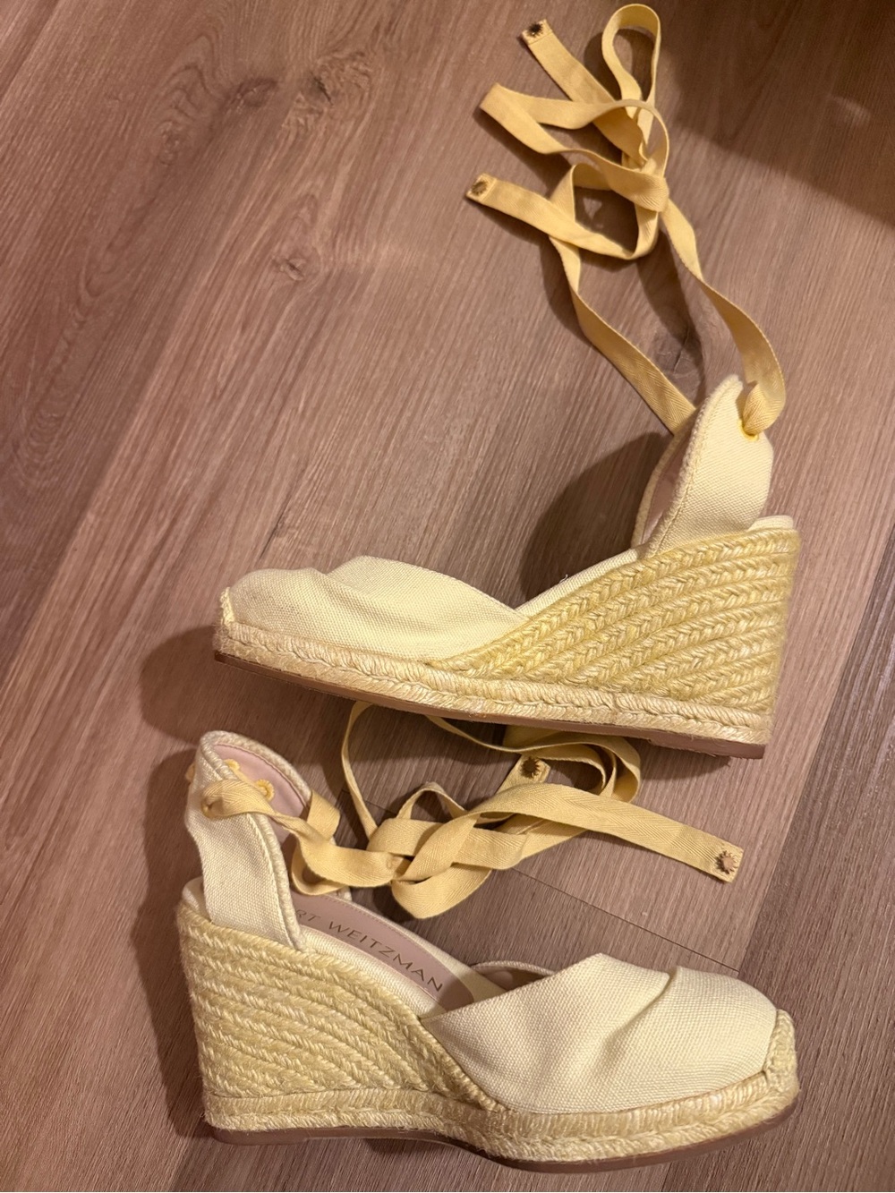 Stuart Weitzman Pale Yellow Espadrille Wedge Sandals - Picture 8 of 12